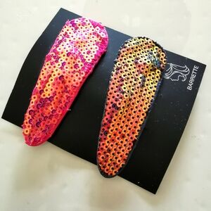 Hair iridescent sequined snap clips pair hair barrettes